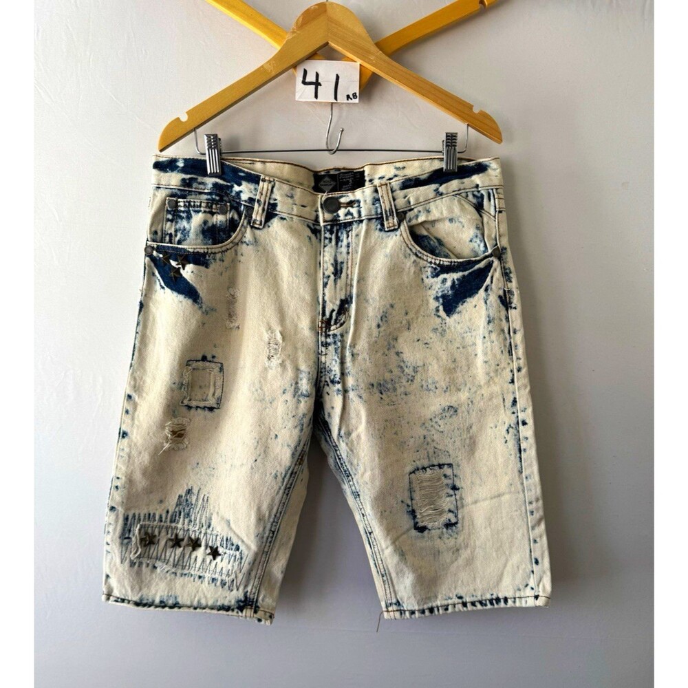 Road Narrows Denim Shorts Mens Acid Wash Distressed 5-Pocket Regular Fit
